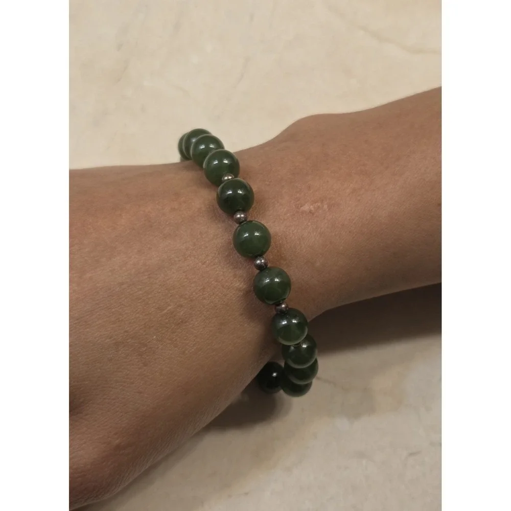 Vintage Sterling Silver & Jade Ball Bracelet 8.5